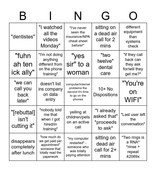 Friday's in NPA Bingo Card