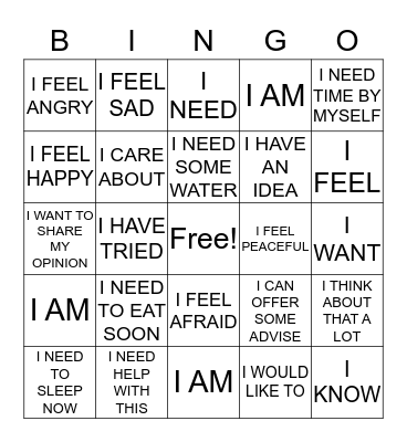 USING "I-STATEMENTS" Bingo Card