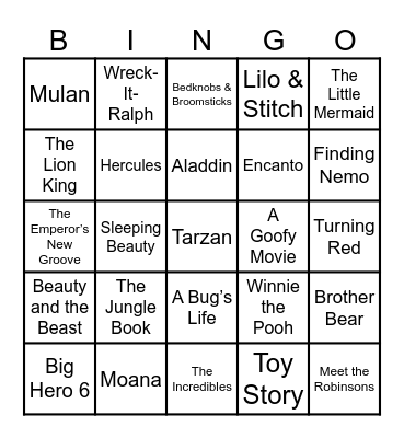 Disney Bingo Card