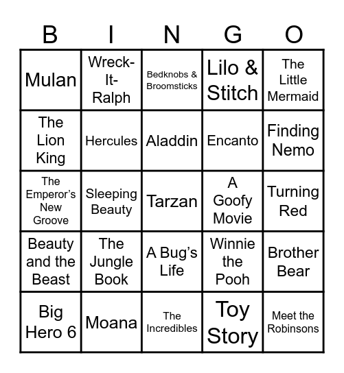 Disney Bingo Card