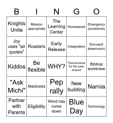 In-Service Bingo Card