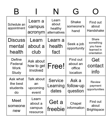 Networking Fair Bingo Card
