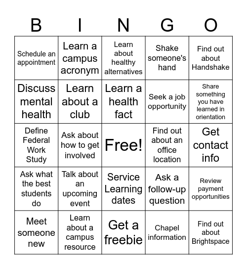 Networking Fair Bingo Card