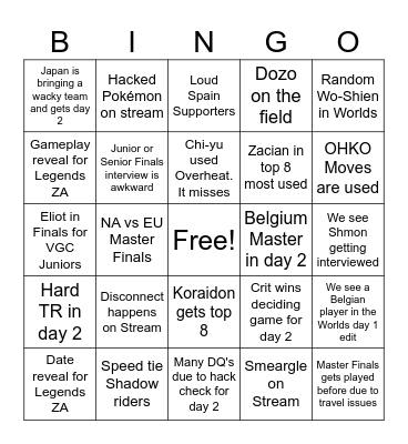 Pokémon VGC Worlds 2024 Bingo Card