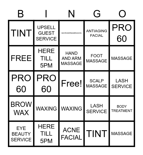 Spa Senior BINGO Card