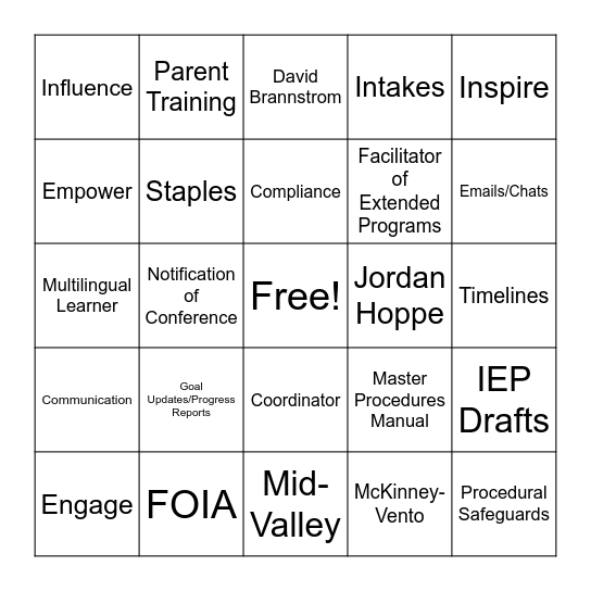 Student Services Kickoff Bingo Card