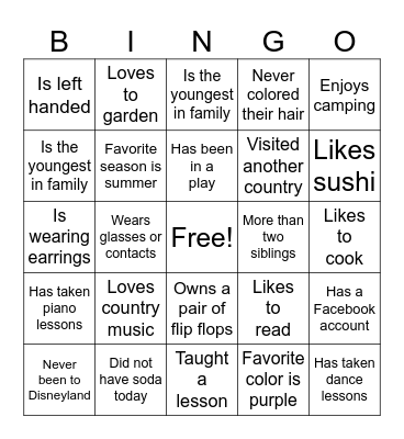 Get to Know You Bingo Card