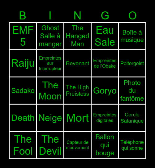 Phasmo Bingo Card