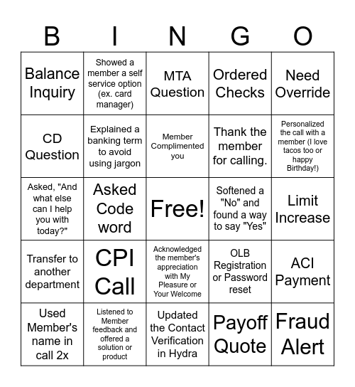 Contact Center Bingo - CU Bingo Card