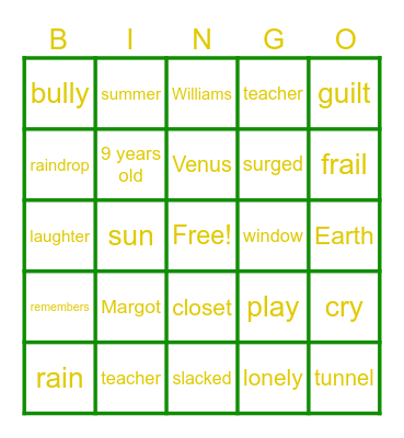 All Summer in a Day Bingo Card