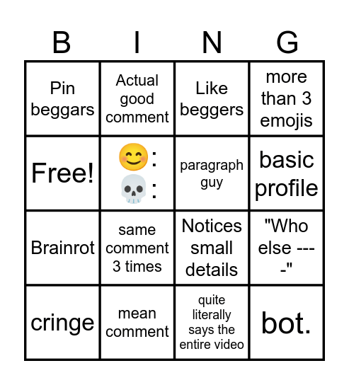 Comments bingo Card