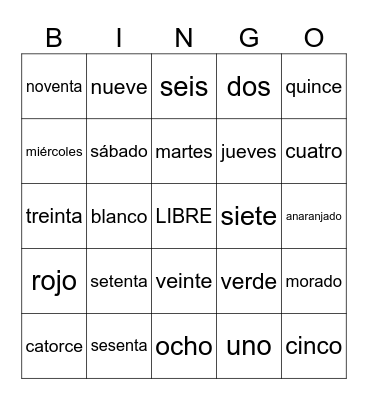 Spanish Review Bingo Card