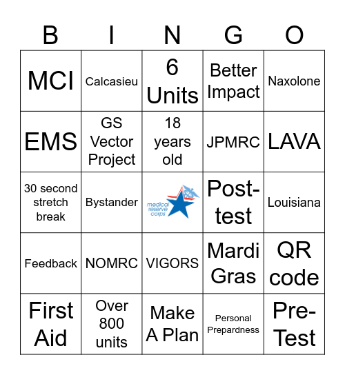 Medical Reserve Corps Bingo Card