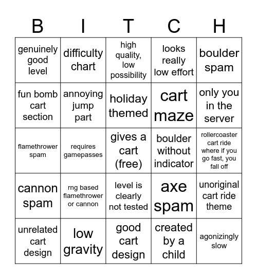 create a cart ride bingo (free cart edition) Bingo Card