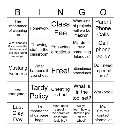 Syllabus Bingo Card