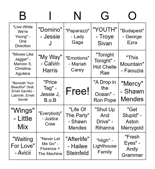 Music Bingo Round #2 Bingo Card