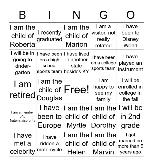 Find Out Who... Bingo Card
