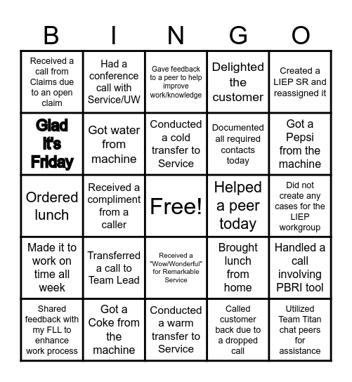 Trainee Team Bingo Card