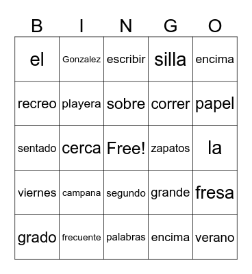 Phonics Bingo Card