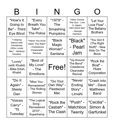 Music Bingo Round #3 Bingo Card