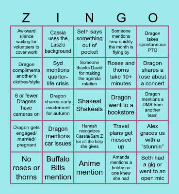 Sam's Card Bingo Card
