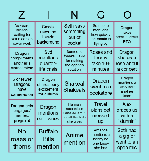 Sam's Card Bingo Card