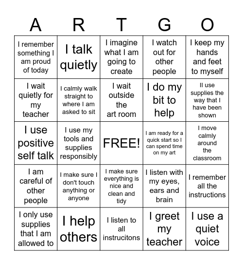 PAWS in Art! Bingo Card