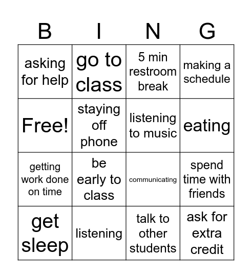 setting up for school success Bingo Card