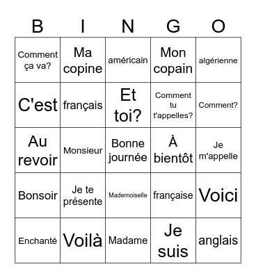 Unité I Bingo Card