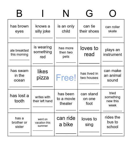 Find a friend WHO....... Bingo Card