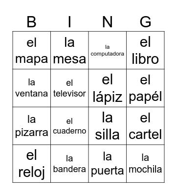 El salón de clase Bingo Card