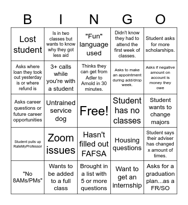 Add/Drop Bingo Card