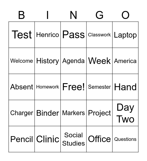 History Syllabus Bingo Card