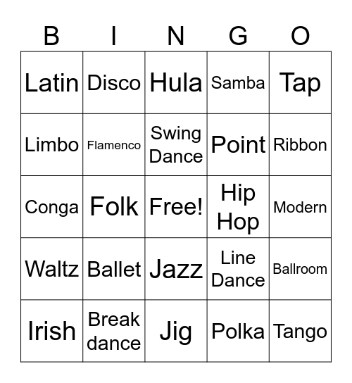 Dance Bingo Card