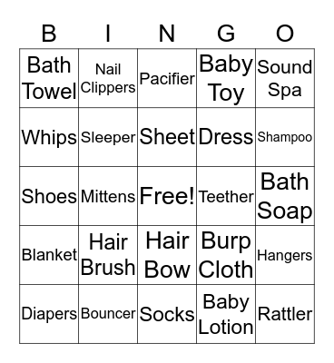 Lillys Baby Shower Bingo Card