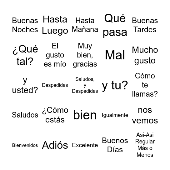 SALUDOS Bingo Card