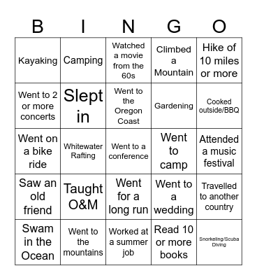 BLV Summer Fun Bingo Card