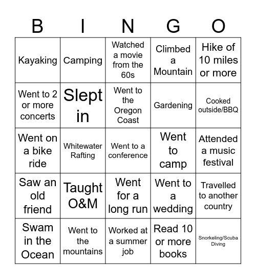 BLV Summer Fun Bingo Card