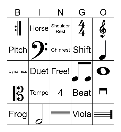 5th Grade Strings Bingo Card