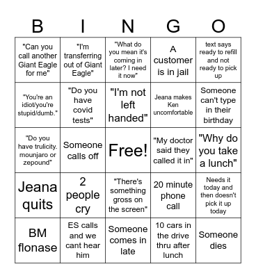 Technician Bingo Card