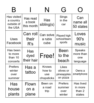 Team Bingo Card
