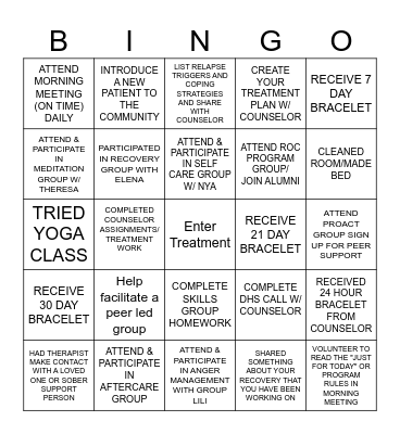 Treatment Bingo Card