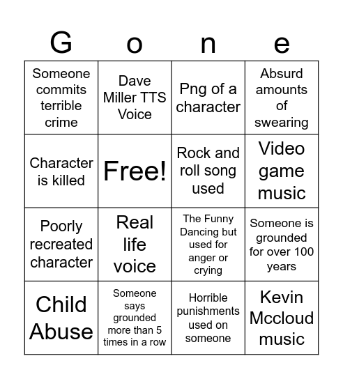 Goanimate Bingo Card