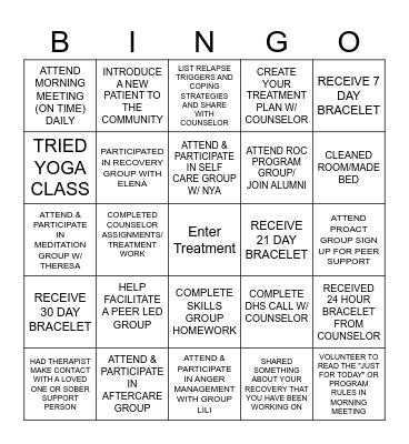 Treatment Bingo Card