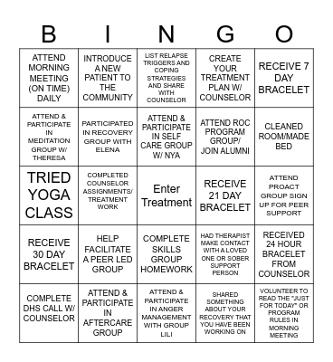 Treatment Bingo Card