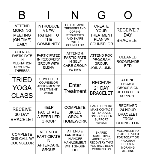 Treatment Bingo Card