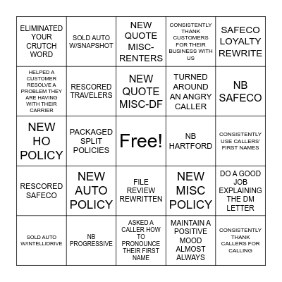 Brown & Brown Service Bingo Card