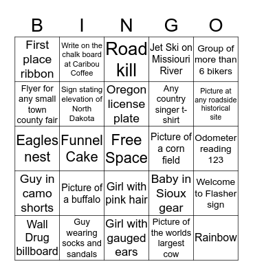 Gwen's Road Trip Bingo Game Bingo Card