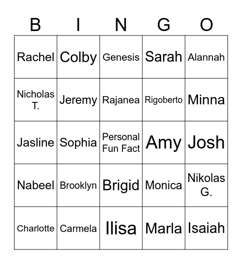 GSP Icebreaker Bingo Card