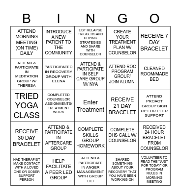 Treatment Bingo Card